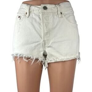 Levi's 501 Women's White Denim Distressed Frayed Raw Hem Mid Rise Jean Shorts 27